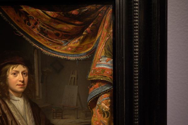 Michiel van Musscher - Portret van de kunstenaar in zijn atelier - Olieverf op paneel, 1637 (detail)