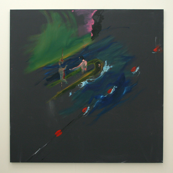 Aaron van Erp - Reddingsboot met Gebraden Hond - 170x170cm Olieverf op doek