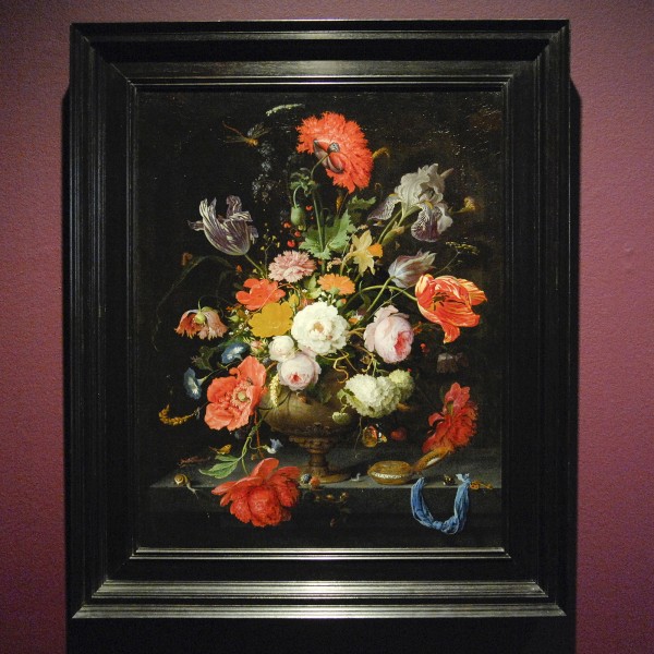 Abraham Mignon - Stilleven met bloemen en een horloge - Olieverf op doek, circa 1660-1679