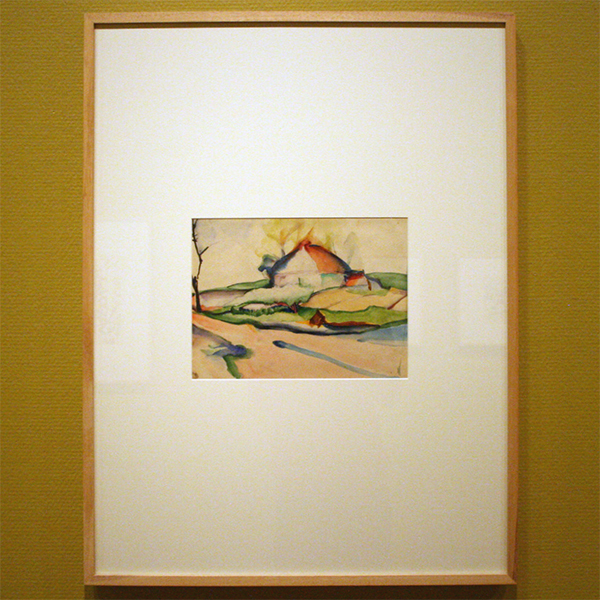 Alida Pott - Gestileerde landschap met boerderij en gele bomen - Waterverf op papier