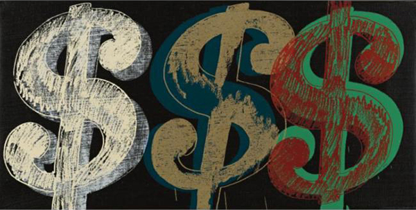 Andy Warhol - Triple Dollar Sign - 10x20inch Acrylverf en zeefdruk op canvas