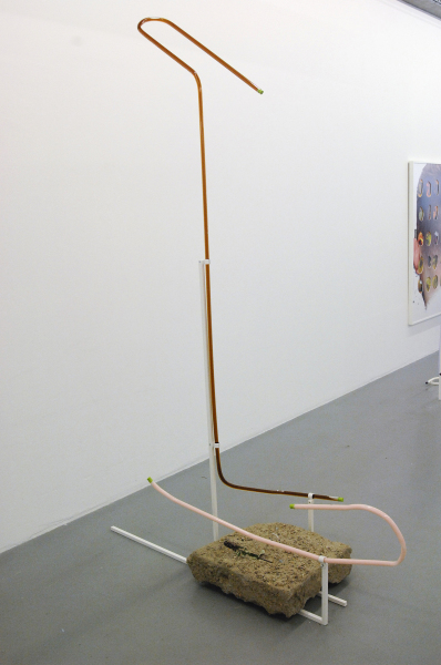 Anne de Vries - At the Koudonsia bus stop - 260x57x175cm Aarde, gedroogde plant, soft drinkes, acrylaat buizen, rubberen kurken, roestvrij staal en verf (detail)