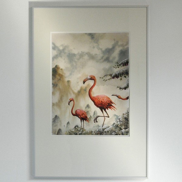 Arik Roper - Flamingos - 16x22inch Aquarel, inkt en gouache op papier