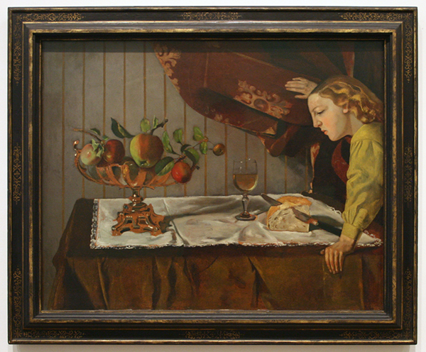 Balthus - Stilleven met een figuur. Olieverf op papier op paneel Balthus - Stilleven met een figuur. Olieverf op papier op paneel