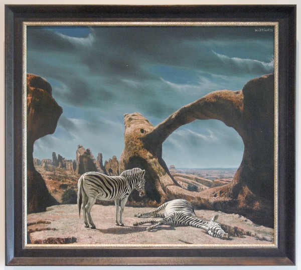 Carel Willink - Zebra's in rood rotslandschap - Olieverf op doek, 1958