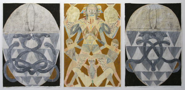 Charlie Roberts - 2 Two Chainz aka Tutty Boi of the Duffel Bag Boyz Formely Known as The Two Gun Gag - Drieluik 110x233cm Flashe verf en potlood op papier Charlie Roberts - 2 Two Chainz aka Tutty Boi of the Duffel Bag Boyz Formely Known as The Two Gun Gag - Drieluik 110x233cm Flashe verf en potlood op papier