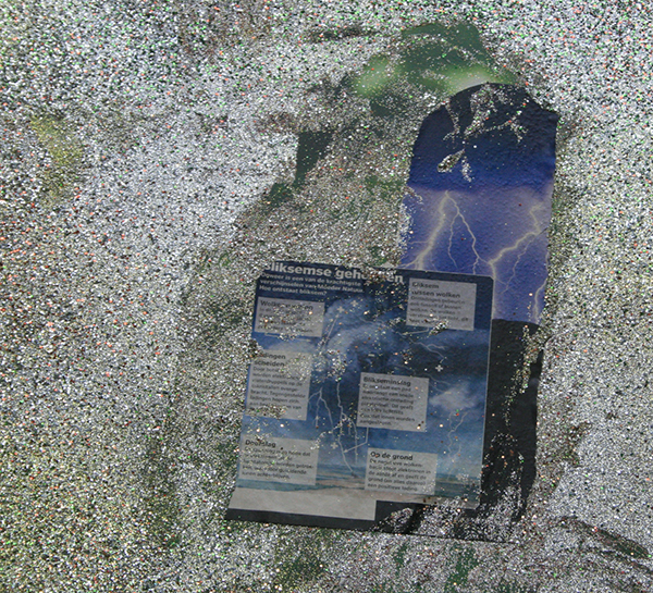 Chris Martin - Large Glitter Painting for the Submarine Wharf - Acrylverf, gelmedium, collage en glitter op bedrukt vinyl (detail)