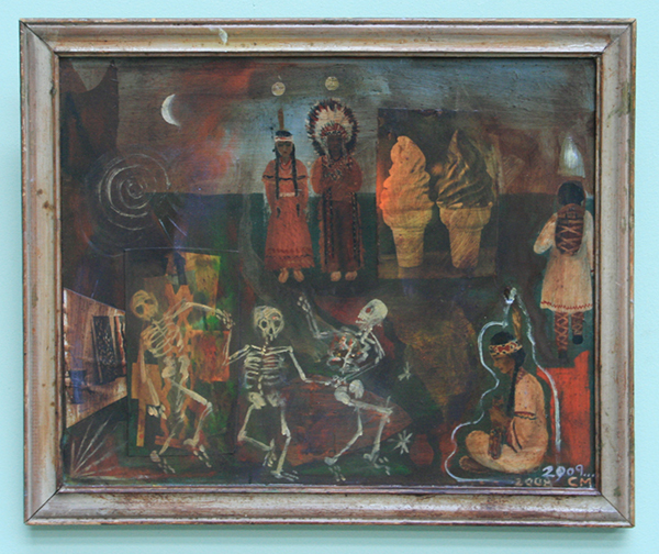 Chris Martin - Untitled - Olieverf en collage op gevonden schilderij