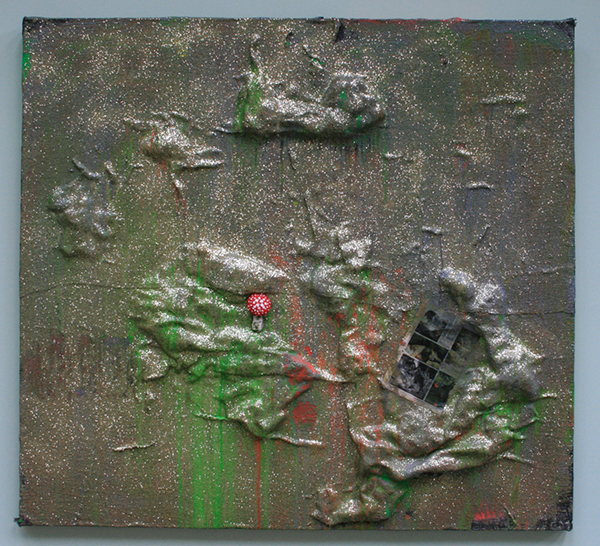 Chris Martin - Untitled - Olieverf, gelmedium, glotter en collage op doek