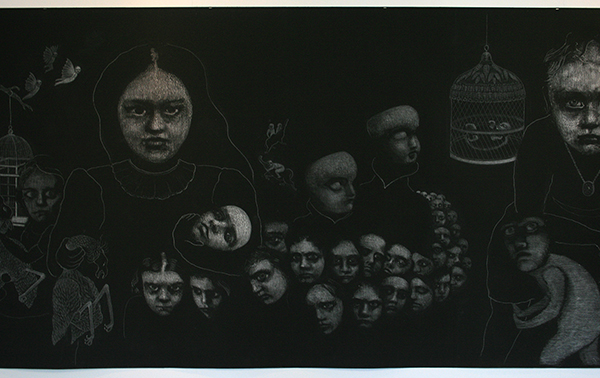 Christina Calbari - Landscape - 120x550cm Pastel en potlood op canvas (detail)