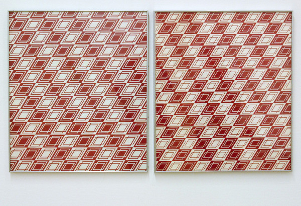 Daan van Golden - Compositie rood wit - Japanse lakverf op doek op paneel (Caldic Collectie) Synthetische lakverf op doek op paneel (Centraal Museum) beide 1964