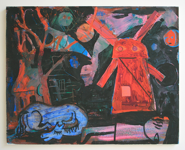 Derk Thijs - Down in Jisp - 71x88cm Gouache, en collage op papier op paneel