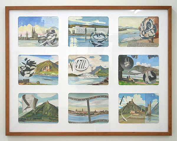 Diederik Gerlach - Rhein Leporello - 9 maal 17x23cm Gouache op papier