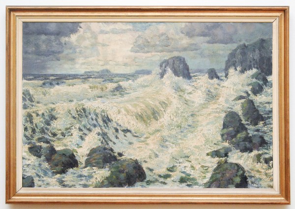Eduard Rijff - Rotskust in de Branding (Branding op de Faer Oer)- 98x150cm, Olieverf op doek, verworven in 1941