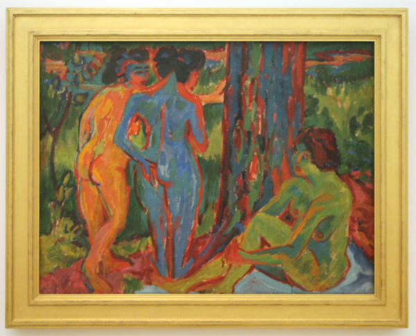 Ernst Ludwig Kirchner - Nacktes Madchen hinter Vorhang - Olieverf op jute Ernst Ludwig Kirchner - Nacktes Madchen hinter Vorhang - Olieverf op jute