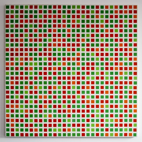 Francois Morellet - Repartition aleatoire de carres 40 rouges, 40 verts, 10 oranges, 10 verts clairs - Olieverf op doek, 1971