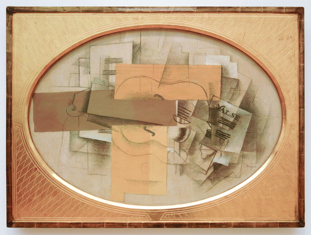 Georges Braque - Verre, Violon et Papier a Musique - Le Violon Valse (Glas, Viool en Muziekpapier) - Olieverf en houtskool op doek 1912