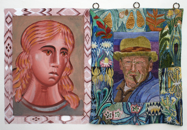 Gijs Frieling - Ludivic's Engel & Ludivic Maissen - 30x40cm & 38x50cm Caseine en pigmenten op papier en Boorduursel Gijs Frieling - Ludivic's Engel & Ludivic Maissen - 30x40cm & 38x50cm Caseine en pigmenten op papier en Boorduursel