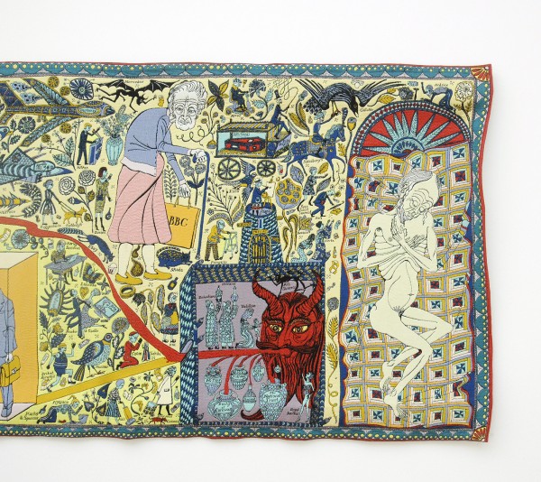 Grayson Perry - Walthamstow Tapestry - Geweven wol, acryl, katoen, trevira cs en polyster, oplage 11 van 12, 2009 (detail)