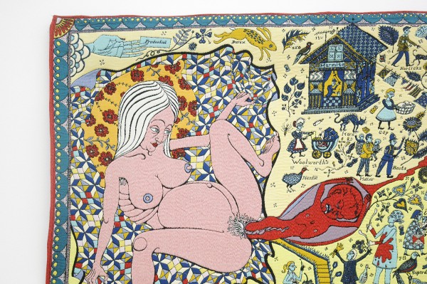 Grayson Perry - Walthamstow Tapestry - Geweven wol, acryl, katoen, trevira cs en polyster, oplage 11 van 12, 2009 (detail)