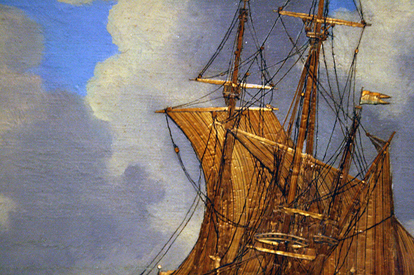 Hendrik Pronck - Het Schip De Bul - Stro en olieverf op paneel, voor 1693 (detail)
