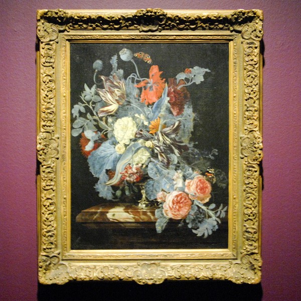 Henri de Fromantiou (?) - Bloemstilleven in zilveren vaas - Olieverf op doek