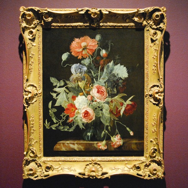 Henri de Fromantiou - Bloemstilleven op een marmeren tafel - Olieverf op doek