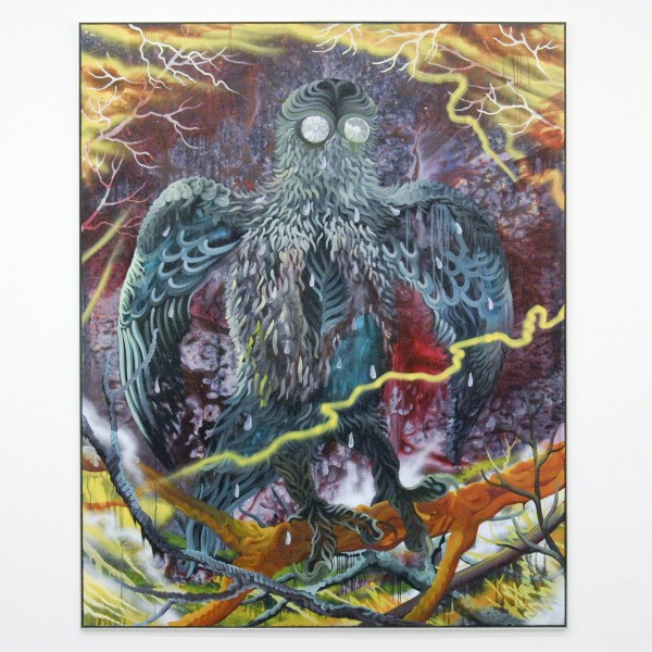 Hidde van Schie - De Vogel met de Kristallen Ogen - Olieverf, acrylverf en spuitbus op doek