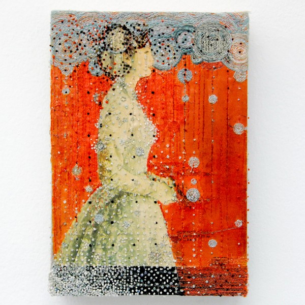 Hinke Schreuders - Works on paper #43 - Garen, kralen en papier op doek