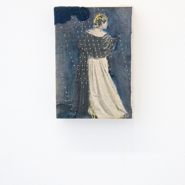 Hinke Schreuders - Works on paper #48 (In de Zeewind)- Garen, kralen, vilt en papier op doek