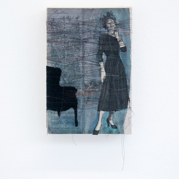 Hinke Schreuders - Works on paper #49 (In de Zeewind)- Garen, kralen, vilt en papier op doek