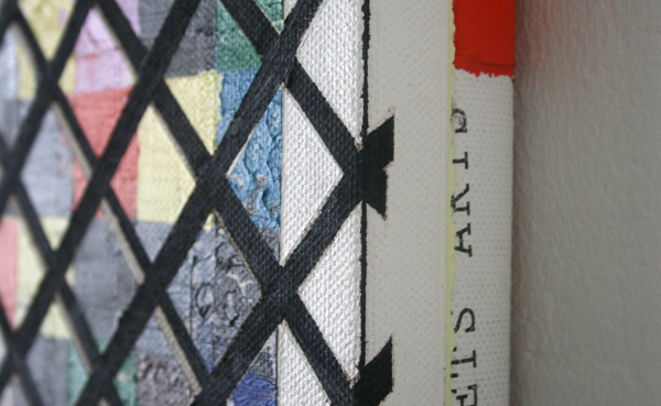 Jan ten Have - Strategy Get Arts - 36x36cm Olieverf, alkydverf, primers, zwavel, tape, printer, bonding pads op linnen, opgespannen dubbel frame_1 (detail) Jan ten Have - Strategy Get Arts - 36x36cm Olieverf, alkydverf, primers, zwavel, tape, printer, bonding pads op linnen, opgespannen dubbel frame (detail)