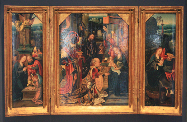 Jan van Dornicke en atelier - Drieluik met de voorstellingen rond de geboorte van Christus - Olieverf op paneel