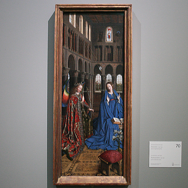 Jan van Eyck - Annuciatie - Paneel overgebracht op doek Jan van Eyck - Annuciatie - Paneel overgebracht op doek