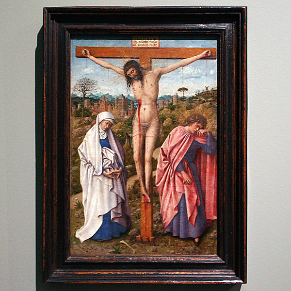 Jan van Eyck (?) - Kruisiging van Christus - Paneel overgebracht op linnen Jan van Eyck (?) - Kruisiging van Christus - Paneel overgebracht op linnen