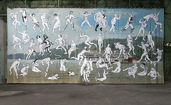 Jim Shaw - Mississippi River Mural - Acrylverf op mousseline met uitgeknipte vorm in acrylverf op mousseline