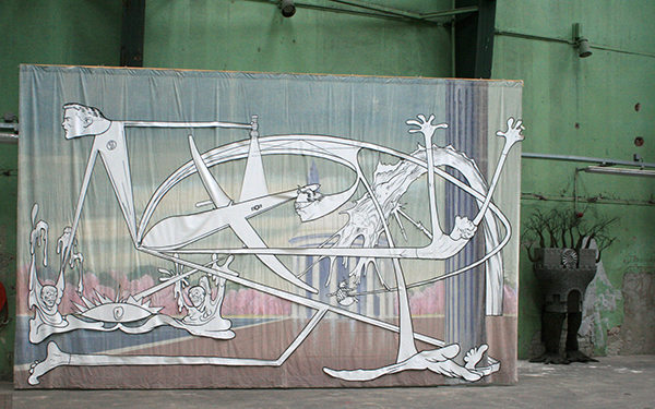 Jim Shaw - Jefferson Memorial - Acrylverf op mousseline met uitgeknipte vorm van acrylverf op mousseline