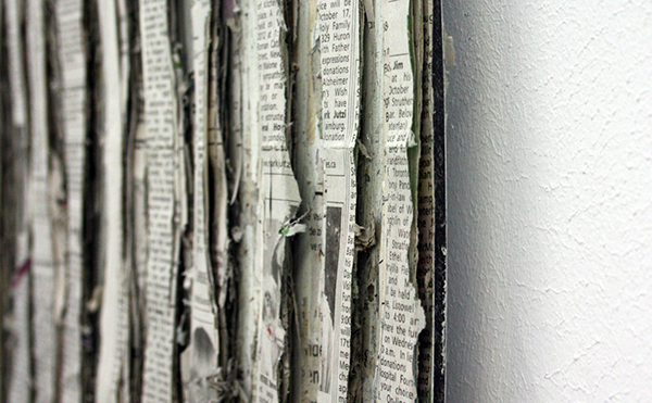 Job Koelewijn - Collage, Storyboard 2 - 186cm Aluminium, kranten en stopmotion animatie (detail)