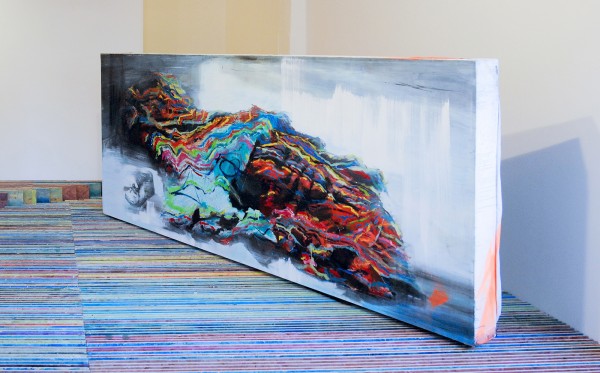 Jop Vissers Vorstenbosch - I can't sing the blues in an air conditioned room - 130x300x19cm Olieverf, lak en acrylverf op doek