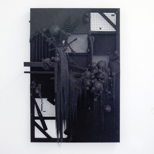 Lin Tianmiao - Black White Gery, Black - Zwart kasmier, zijden draad, polyurea, staalgaas en houten frame