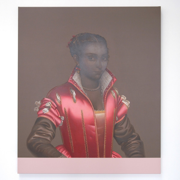 Mary A Waters - Dark Woman Pink Dress (Clear, Deep and Profound) - 140x120cm Olieverf op linnen