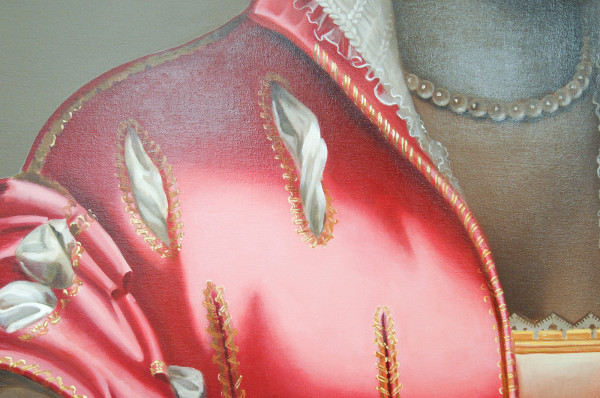 Mary A Waters - Dark Woman Pink Dress (Clear, Deep and Profound) - 140x120cm Olieverf op linnen (detail)