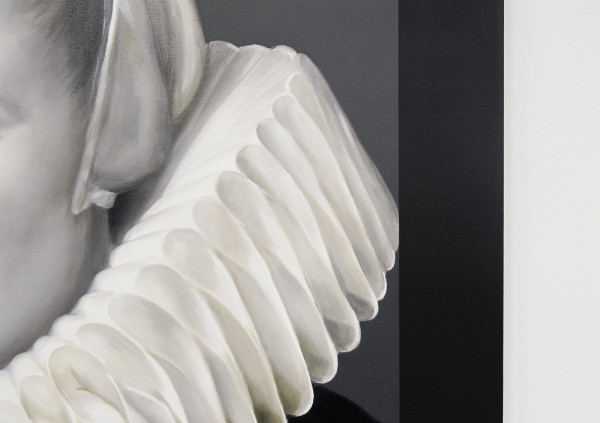 Mary A Waters - Flemish Woman (You Do Know That This Will Stop Someday) - 160x135cm Olieverf op linnen (detail)