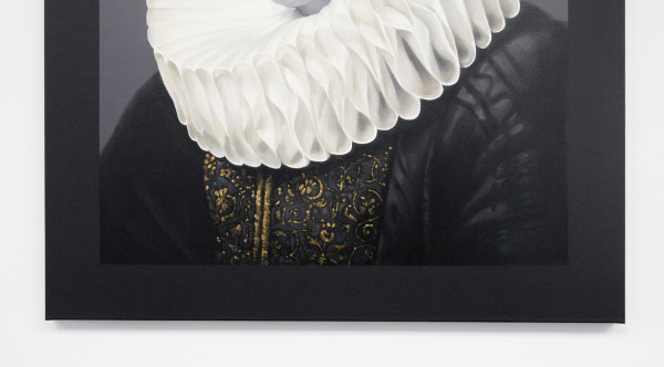 Mary A Waters - Flemish Woman (You Do Know That This Will Stop Someday) - 160x135cm Olieverf op linnen (detail)