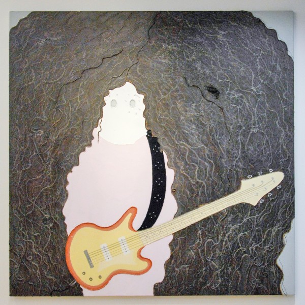 Michael Raedecker - Cover (2) - 185x185cm Olieverf, acrylverf en draad op canvas, 1996