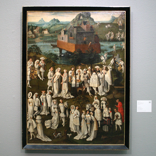 Nederlanden - Hoffeest in een park - Doek op paneel, Naar een voorbeeld uit 1430 Nederlanden - Hoffeest in een park - Doek op paneel, Naar een voorbeeld uit 1430