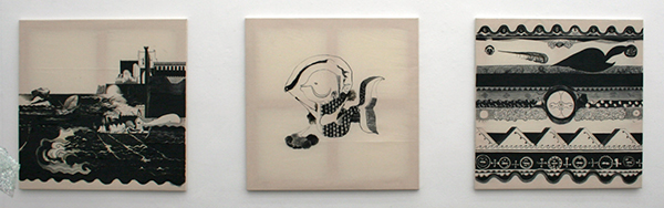 Niels Broszat - Slag om Visserijgronden bij Diepzee - 100x300cm Houtskool en olieverf op katoen