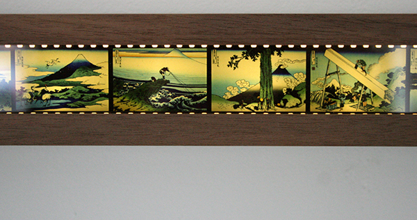 Pawel Kruk - 36-1 Views on Mount Fuji - 140x5cm Negatieven op perspex, licht en hout (detail)