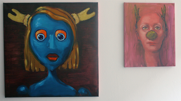 Phil Bloom - Potret Robot & Deer's Face - 80x80cm & 45x55cm Olieverf op doek Phil Bloom - Potret Robot & Deer's Face - 80x80cm & 45x55cm Olieverf op doek