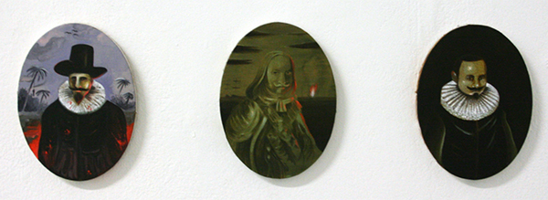 Rens Krikhaar - Jan Pieterszoon Hein & Michiel Adrianszoon de Ruyter & Jan Pieterszoon Coen - 20x15cm Olieverf en alkydverf op linnen Rens Krikhaar - Jan Pieterszoon Hein & Michiel Adrianszoon de Ruyter & Jan Pieterszoon Coen - 20x15cm Olieverf en alkydverf op linnen